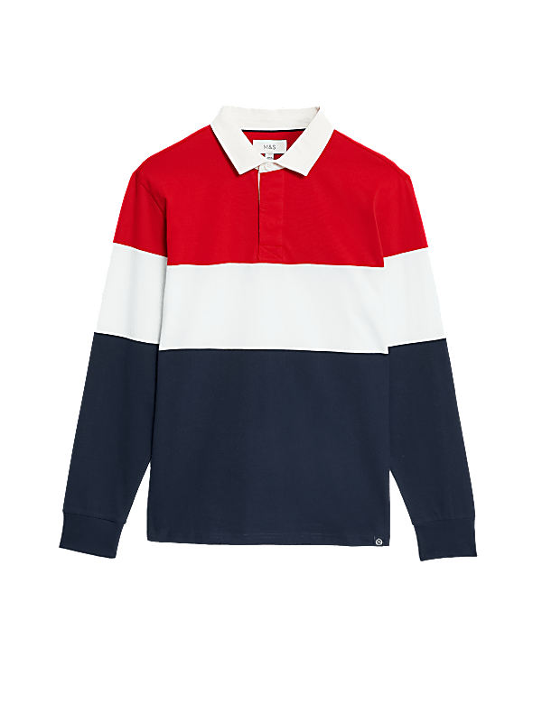 Regular Fit Pure Cotton Colorblocked Polo Collar Tshirt