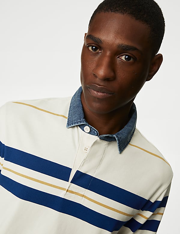 Buy Regular Fit Pure Cotton Stripes Polo Collar Tshirt at Marks Spencer