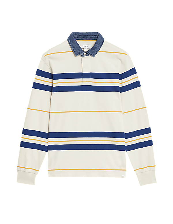 Regular Fit Pure Cotton Stripes Polo Collar Tshirt