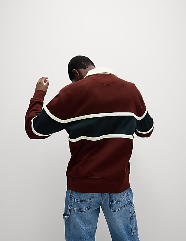 Pure Cotton Pique Colour Block Sweatshirt