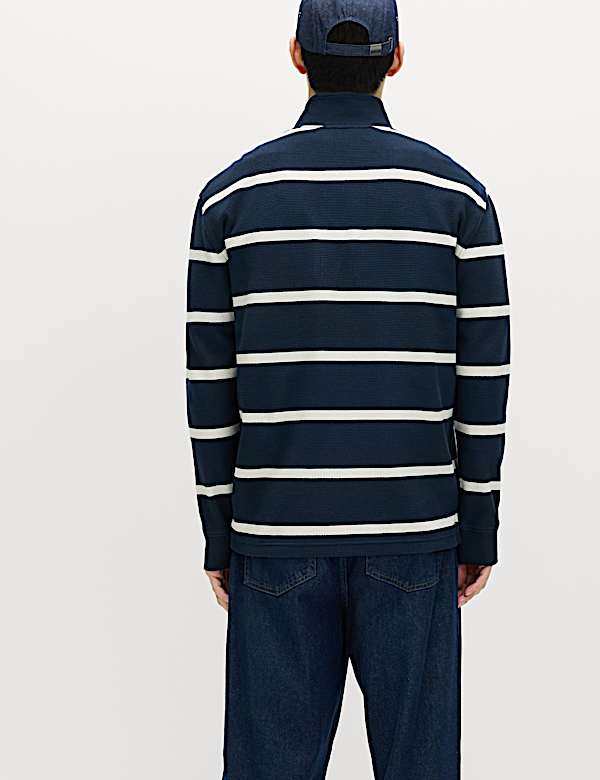 Cotton Rich Waffle Striped Half Zip Sweatshirt - AT