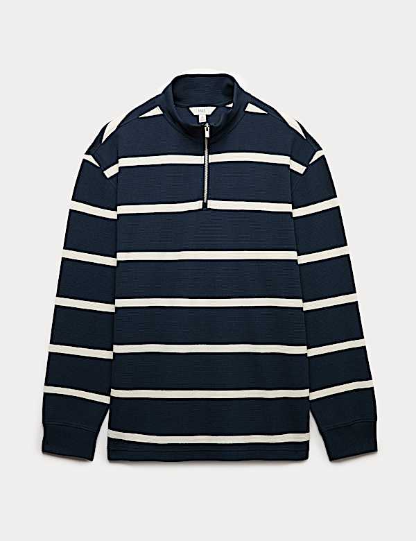 Cotton Rich Waffle Striped Half Zip Sweatshirt - AT