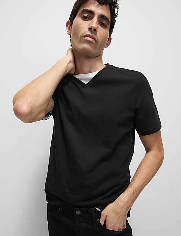 Pack de 3 camisetas 100% algodón de escote en pico - US