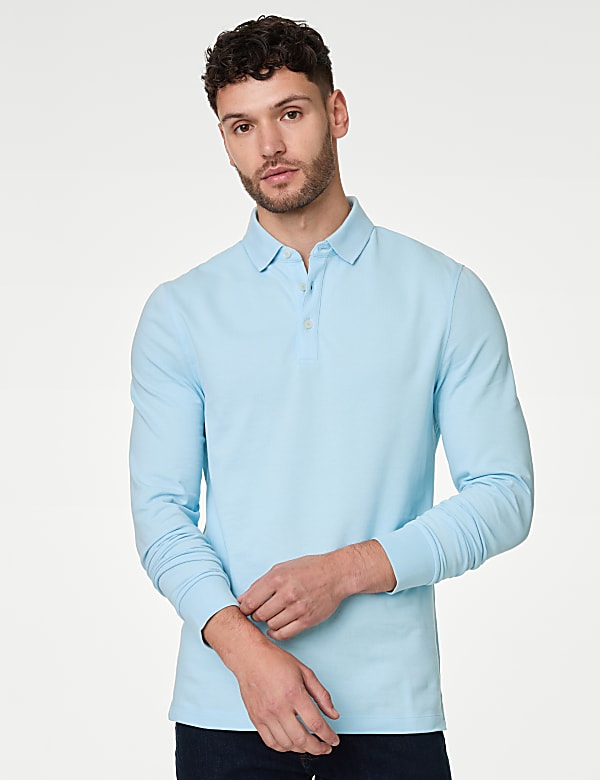 2 Pack Pure Cotton Long Sleeve Polo Shirts - CH