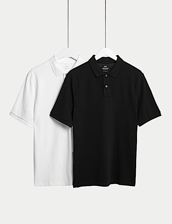 2 Pack Pure Cotton Polo Shirts NAVY MIX Polo Shirts M S SG