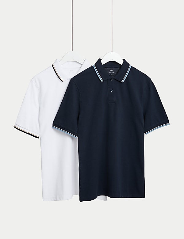2pk Pure Cotton Tipped Polo Shirts - SG