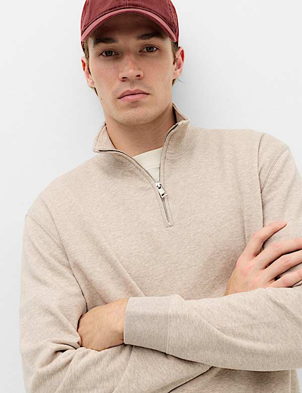 Sudadera con media cremallera de algod&oacute;n con bucles - US