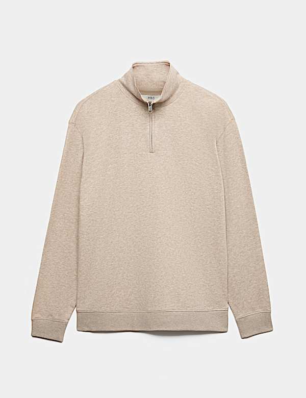 Sudadera con media cremallera de algod&oacute;n con bucles - US