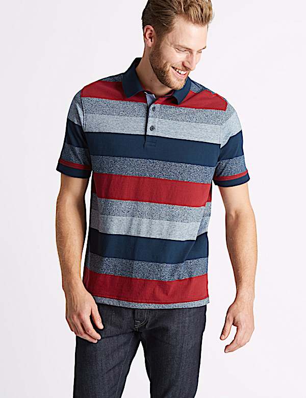 Pure Cotton Striped Polo Shirt