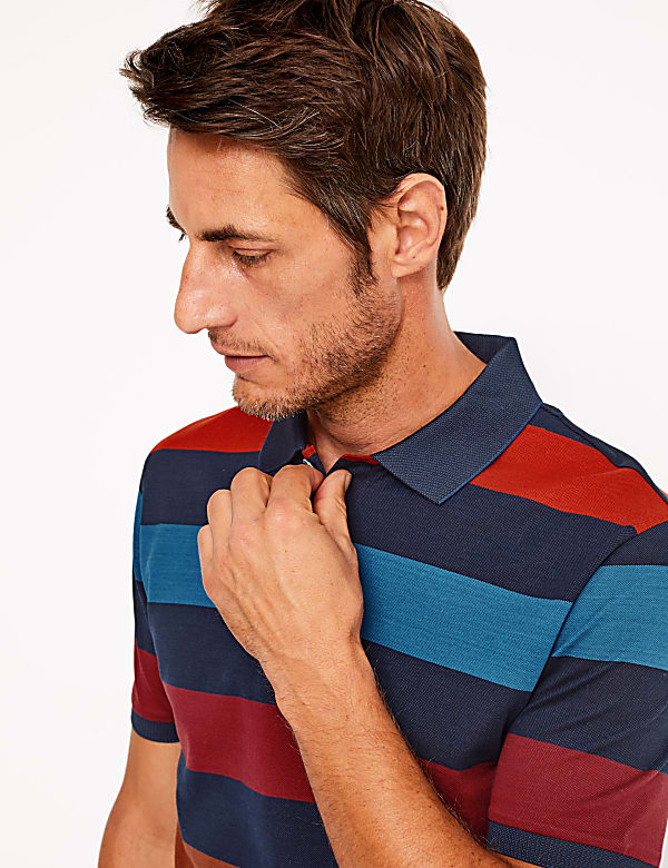 Pure Cotton Striped Polo Shirt