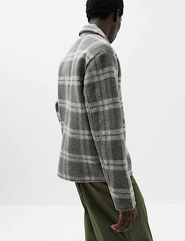 Wool Blend Fleece Check Shacket - CY