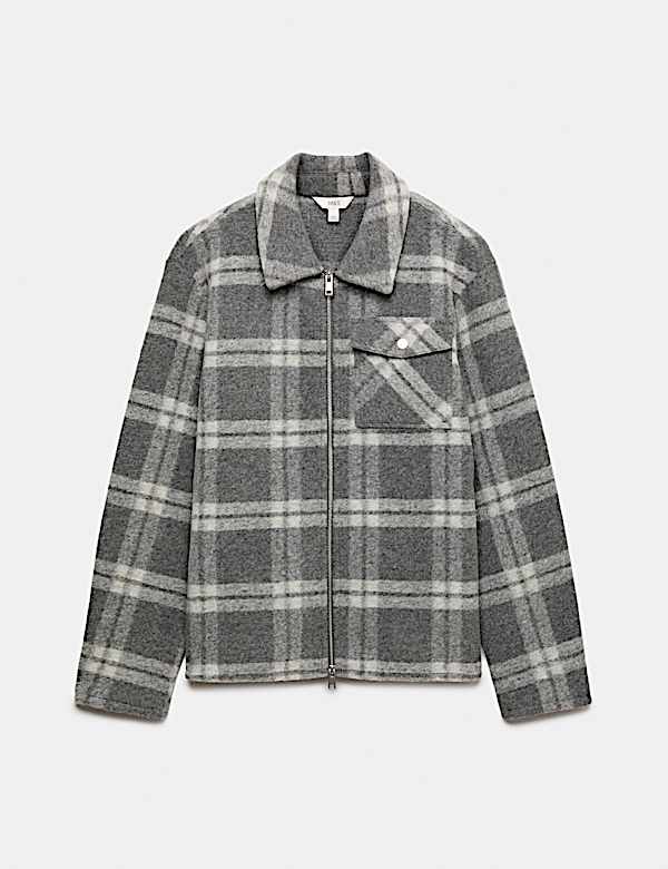 Wool Blend Fleece Check Shacket - CY