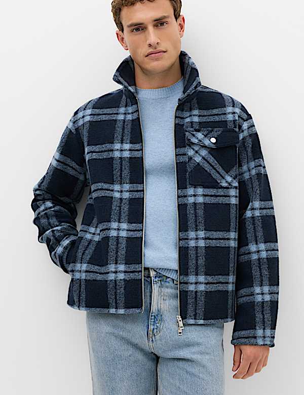 Wool Blend Fleece Check Shacket