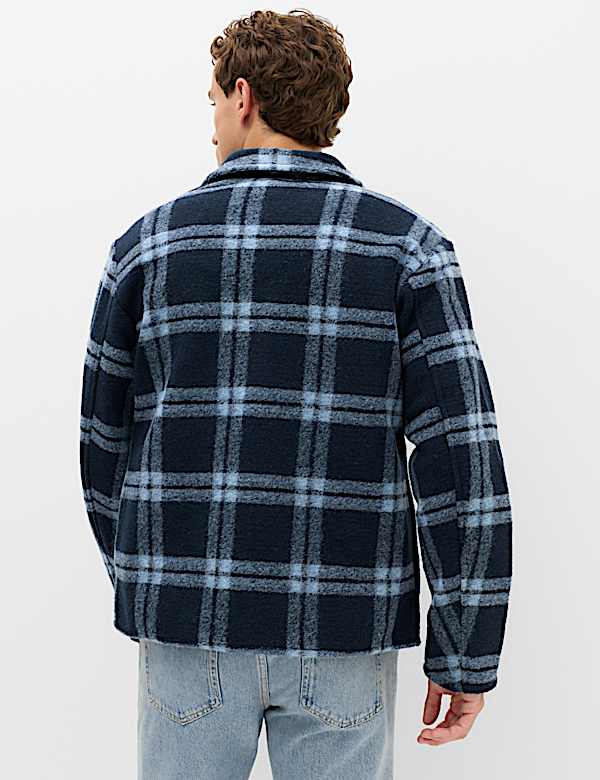 Wool Blend Fleece Check Shacket - BE