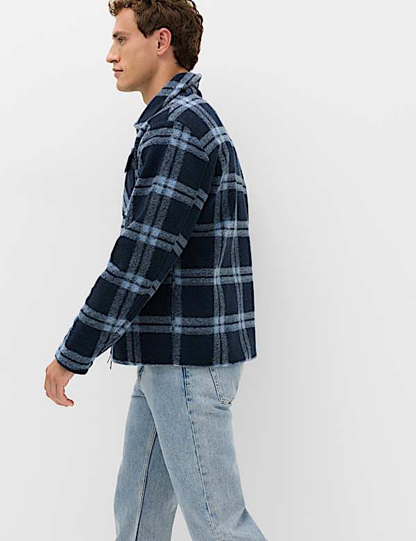 Wool Blend Fleece Check Shacket - BE