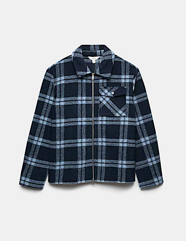Wool Blend Fleece Check Shacket - BE