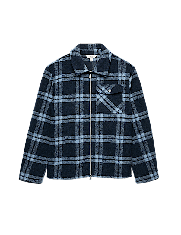 Wool Blend Fleece Check Shacket