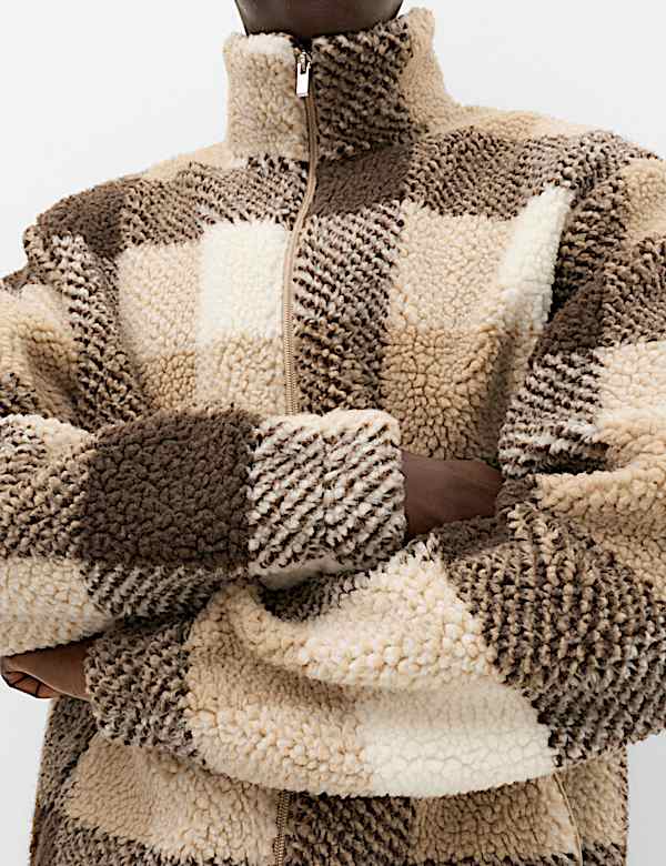 Checked Funnel Neck Zip Up Fleece - IL
