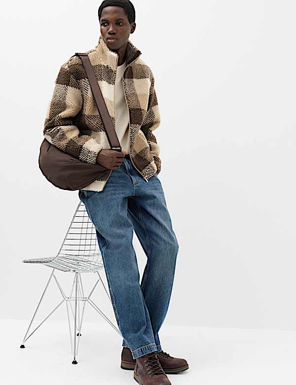 Checked Funnel Neck Zip Up Fleece - IL