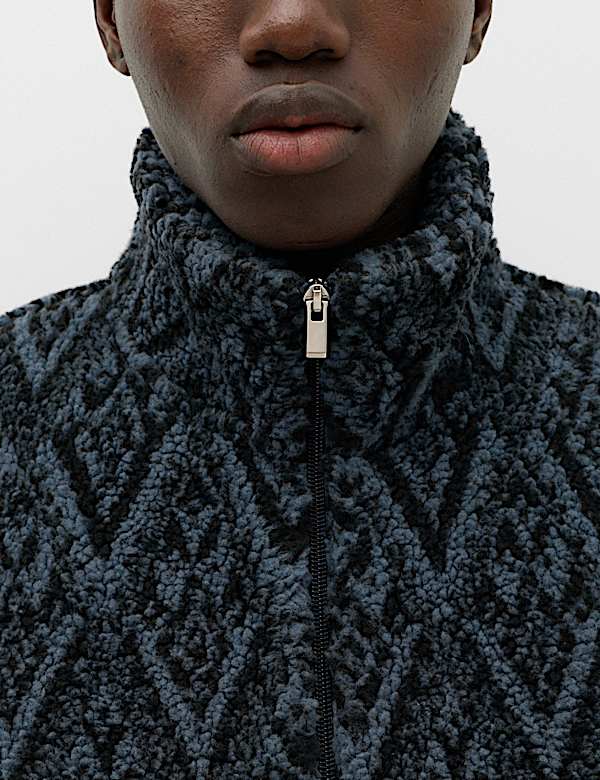 Veste jacquard polaire &agrave; col chemin&eacute;e - LU