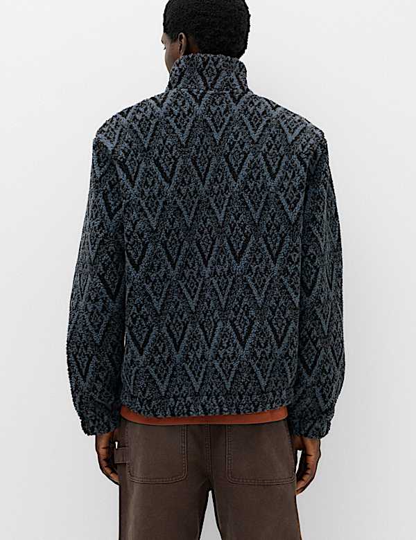 Veste jacquard polaire &agrave; col chemin&eacute;e - LU