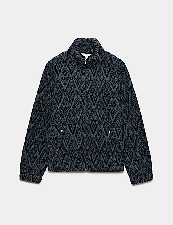 Veste jacquard polaire &agrave; col chemin&eacute;e - LU