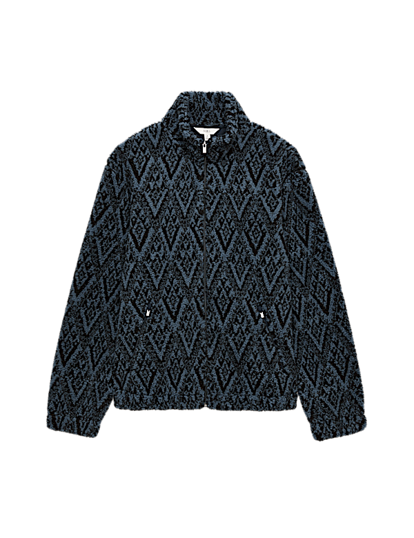 Printed Funnel Neck Fleece Jacket