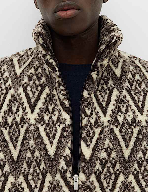 Fair Isle Funnel Neck Fleece Jacket - BG