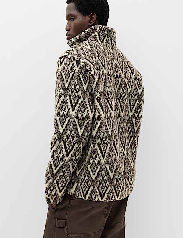 Fair Isle Funnel Neck Fleece Jacket - BG
