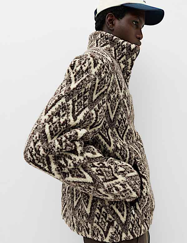 Fair Isle Funnel Neck Fleece Jacket - BG