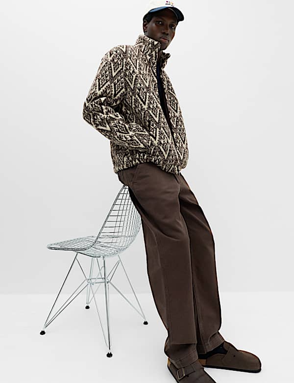 Fair Isle Funnel Neck Fleece Jacket - BG