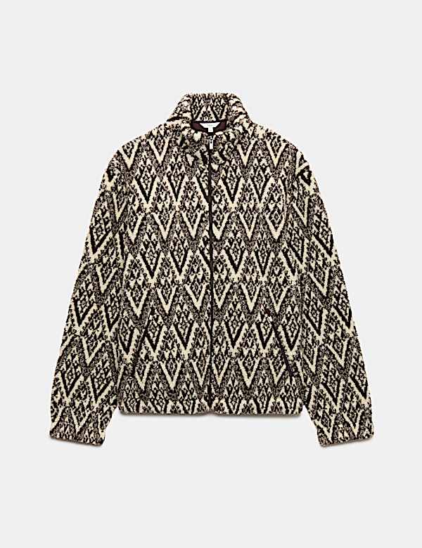 Fair Isle Funnel Neck Fleece Jacket - BG