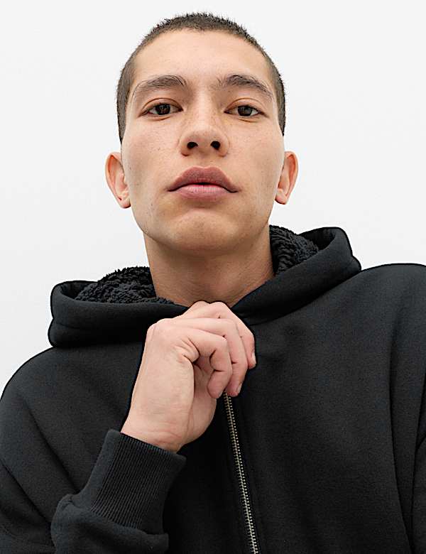 Fleece Lined Long Sleeve Zip Up Hoodie - CA