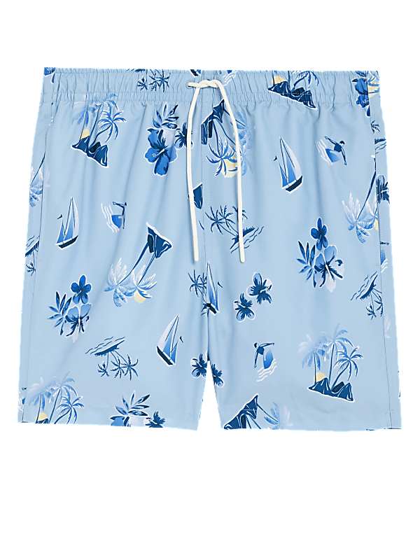 Quick Dry Hawaiian Print Swim Shorts