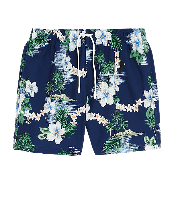 Quick Dry Hawaiian Print Swim Shorts