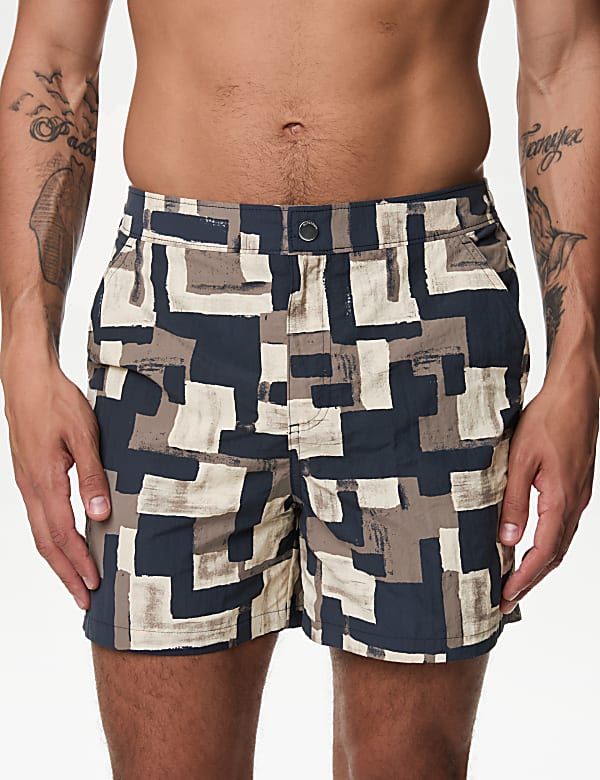 Quick Dry Abstract Print Swim Shorts - US