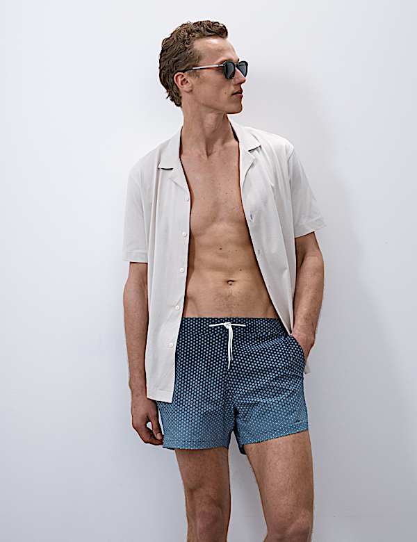 Quick Dry Stretch Geometric Print Swim Shorts