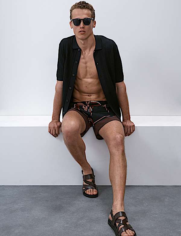 Short de bain extensible &agrave; imprim&eacute; fleuri, s&eacute;chage rapide - FR