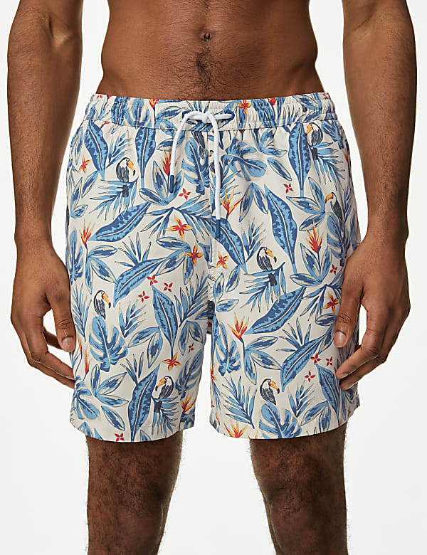 Shorts de bain à motif tropical de style graphique, séchage rapide - BE