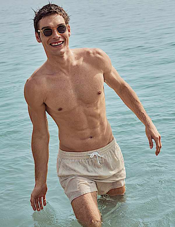 Cotton Rich Seersucker Striped Swim Shorts