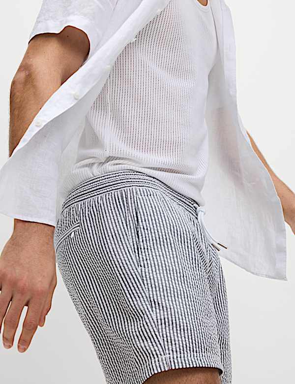 Cotton Rich Seersucker Striped Swim Shorts - JP
