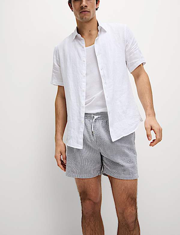 Cotton Rich Seersucker Striped Swim Shorts - IT
