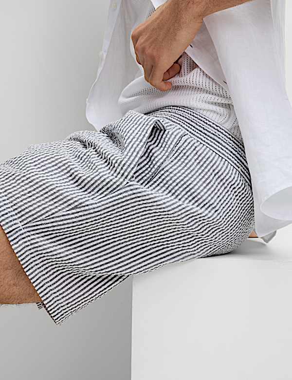 Cotton Rich Seersucker Striped Swim Shorts - IT