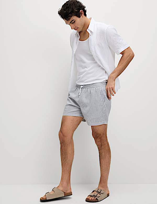 Cotton Rich Seersucker Striped Swim Shorts - IT