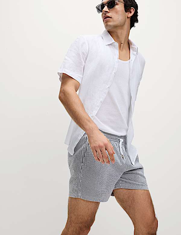 Cotton Rich Seersucker Striped Swim Shorts - IT
