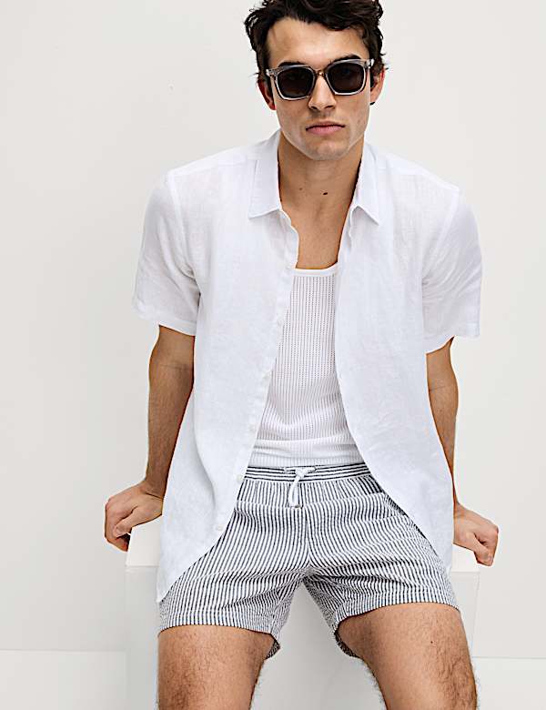 Cotton Rich Seersucker Striped Swim Shorts - IT