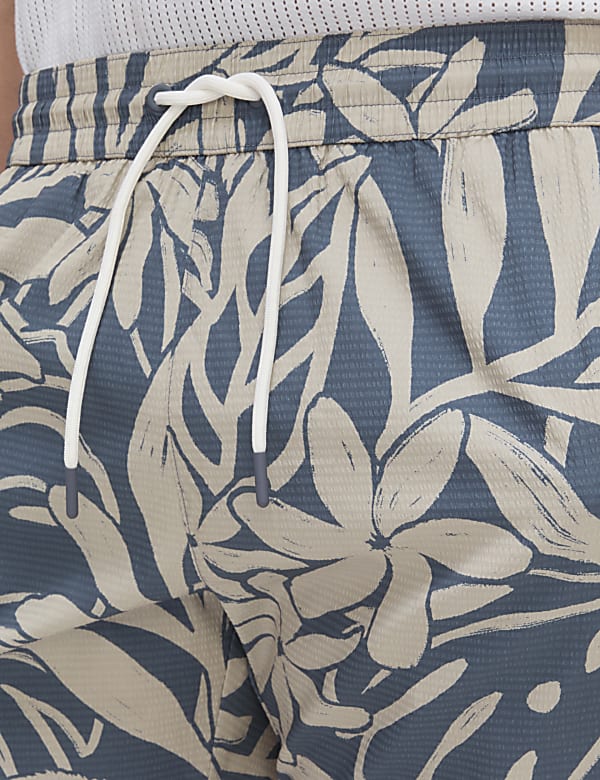 Quick Dry Seersucker Floral Print Swim Shorts