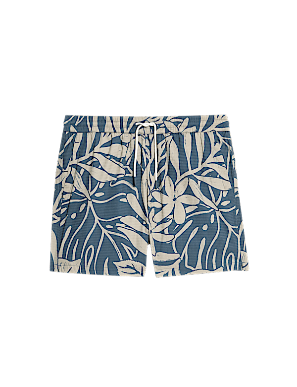 Quick Dry Seersucker Floral Print Swim Shorts