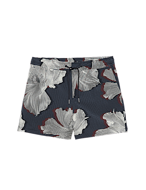 Pocketed Linear Floral Print Swim Shorts