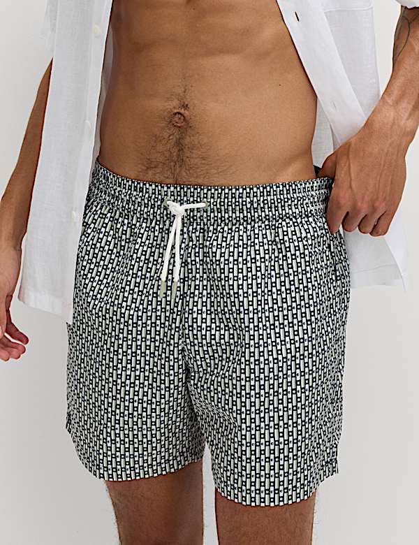 Quick Dry Geometric Print Swim Shorts - HR